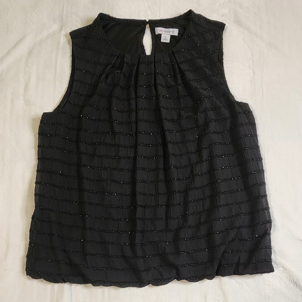 Liz Claiborne Elegant Black Sleeveless Top with Sparkle Stripes, Size XL, EUC‎